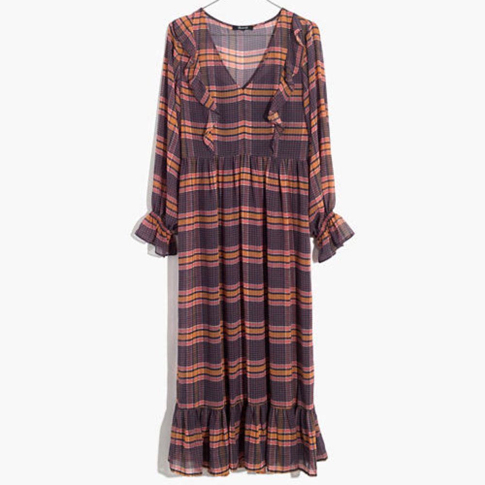 Madewell $158 Sheer Full-Sleeve Ruffle Dress AF258